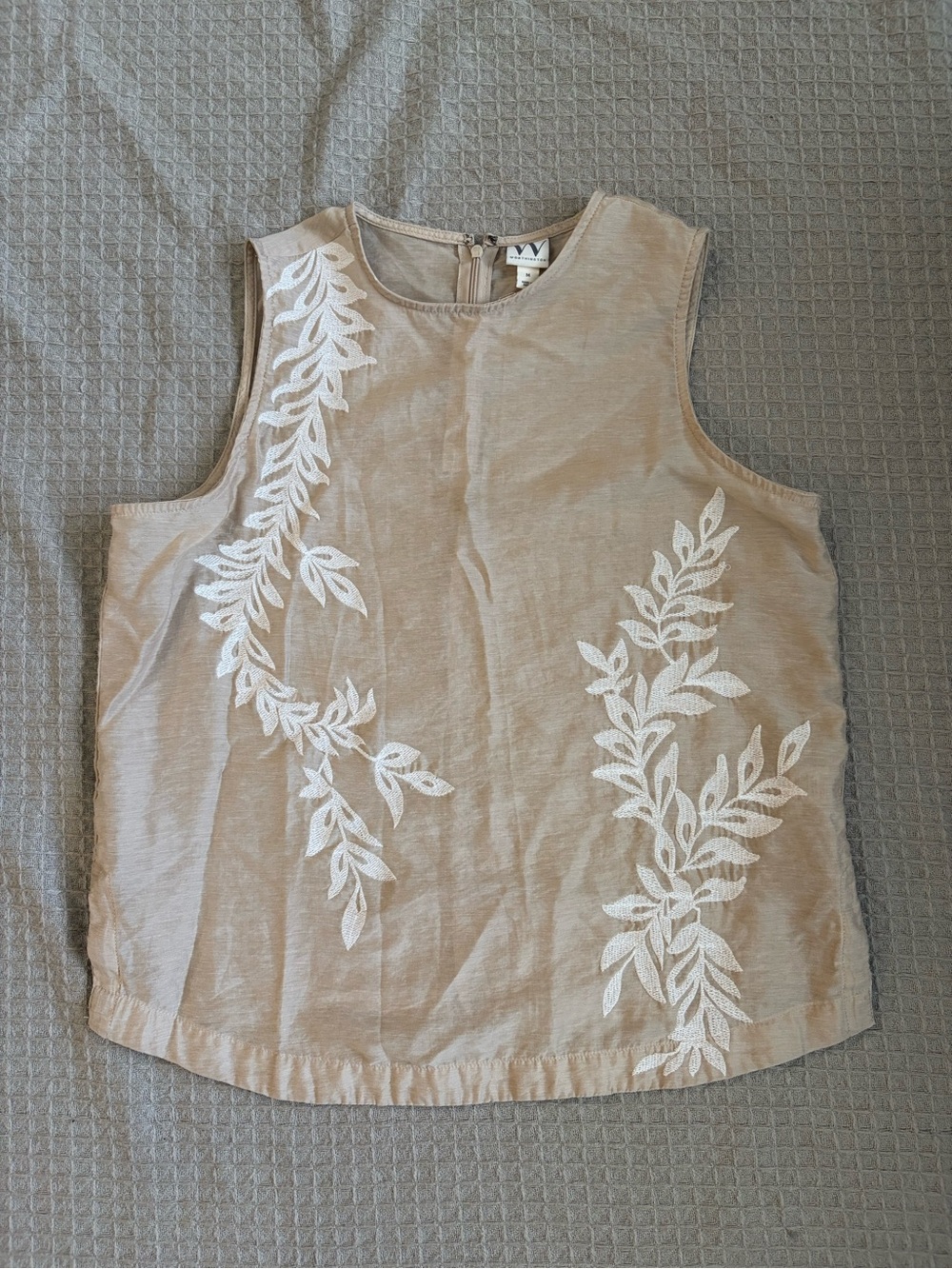 Worthington Beige Sleeveless Embroidered Tank Top